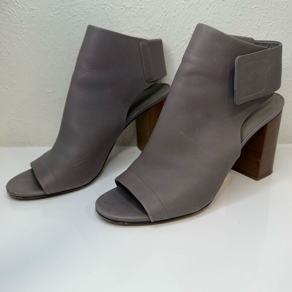 Vince Faye Gray Leather Open Toe Cutout Slingback Block Heel Booties 7.5 - Picture 4 of 9
